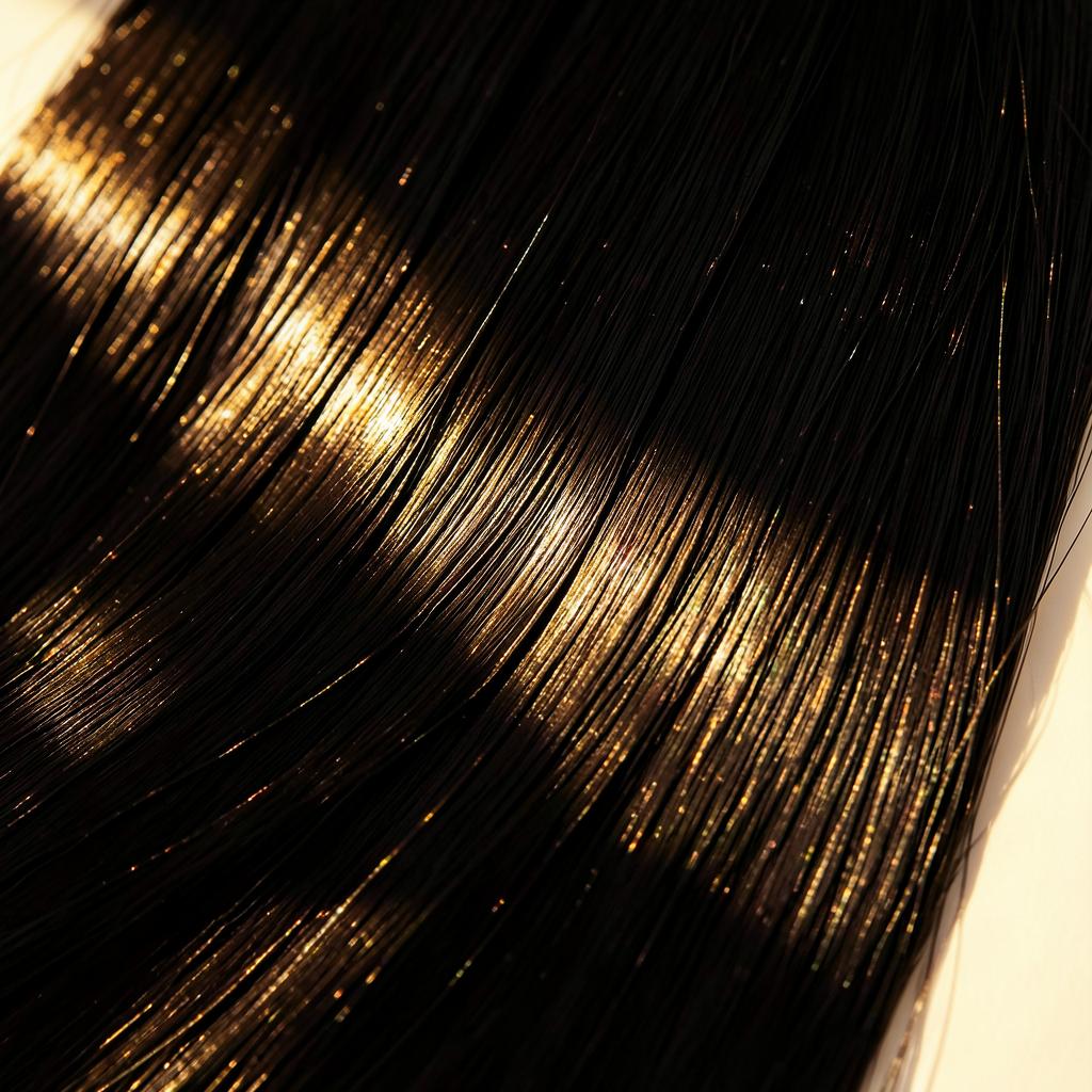 Longs cheveux noirs brillants dans la lumière dorée